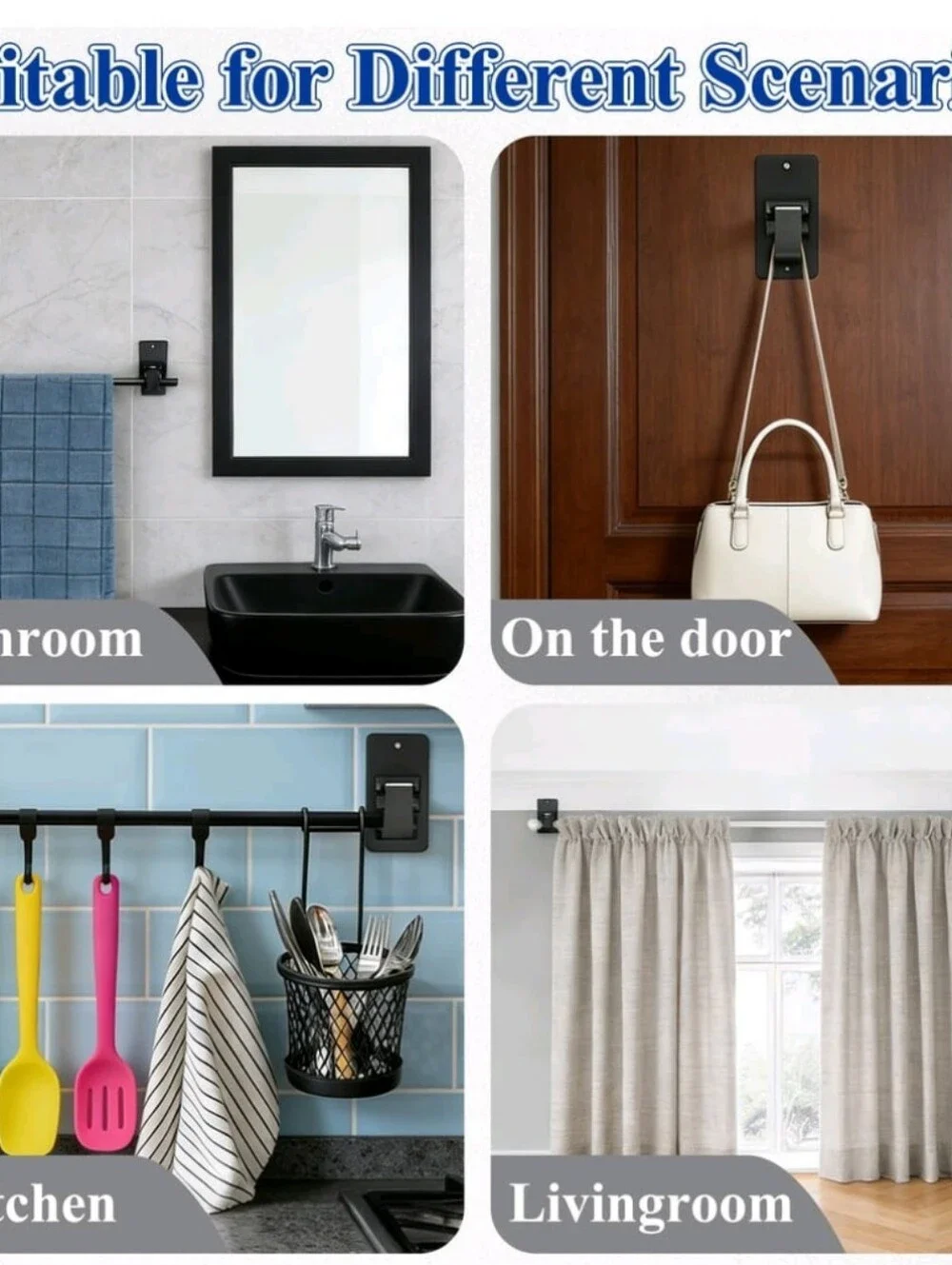 Aovky 4Pcs No Drill Curtain Rod Brackets, Adhesive Curtain Rod Holder Up to 20 l